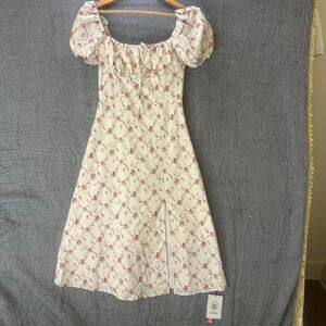 Cider Floral Puff Sleeve Midi Dress Cottagecore Square Neck Small